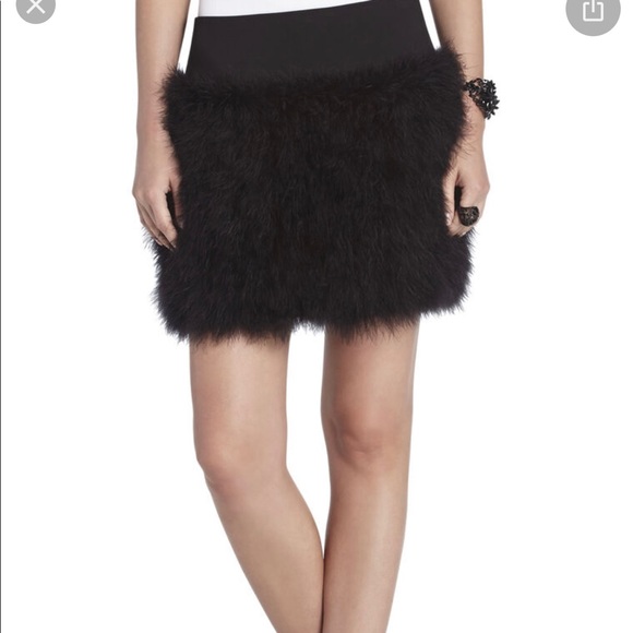 $98🖤Michaela Marabou feather BCBG skirt size L - Picture 2 of 9